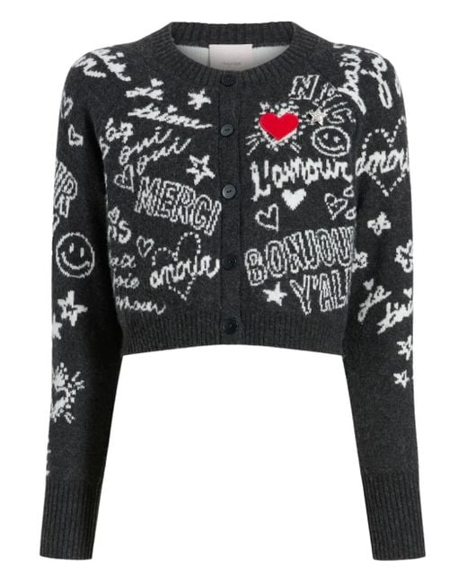 Cinq À Sept Black Millie Love Doodles Cardigan