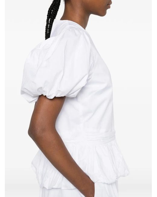 ROTATE BIRGER CHRISTENSEN White Puff-Sleeves Peplum Top