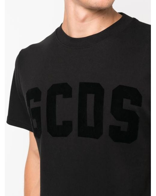 Gcds Black Cotton T-shirt With Logo Print for men