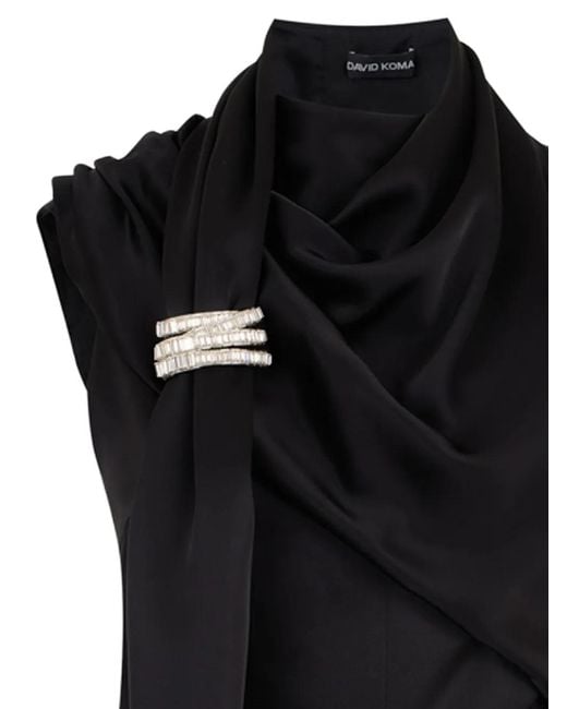 David Koma Black Brooch Drape Top