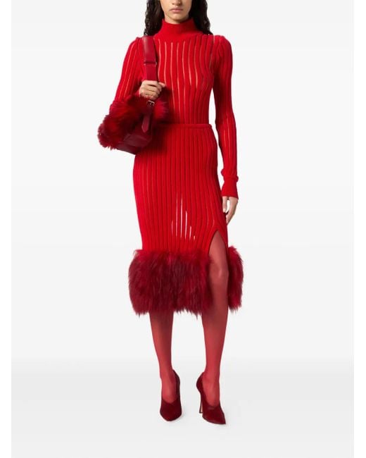 Blumarine Red High-Neck Ribbed Sweater