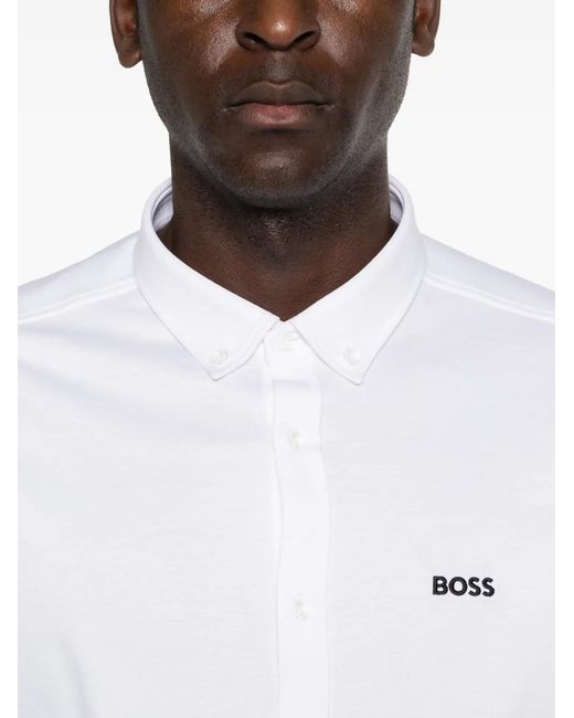 Boss White Logo-Embroidered Shirt for men