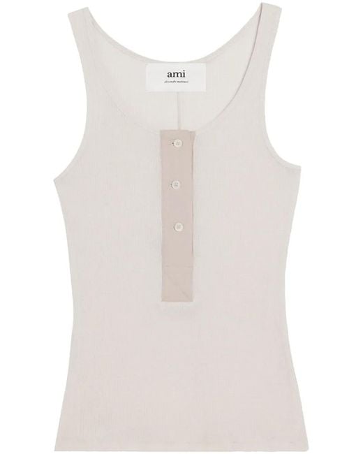 AMI White Button-Front Cotton-Rib Tank Top