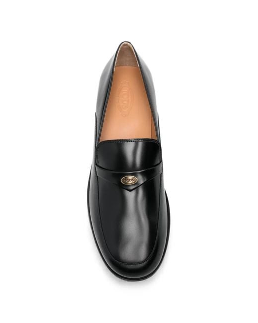 Tod's Black Mocassins À Plaque Logo