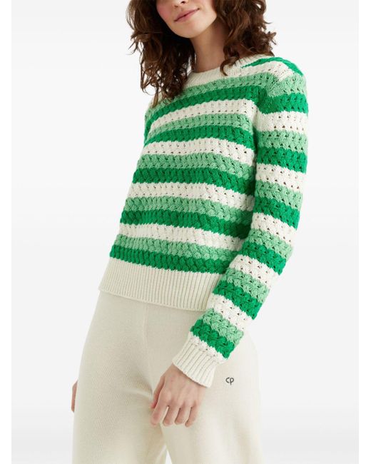 Chinti & Parker Green Striped Crochet Cotton Jumper