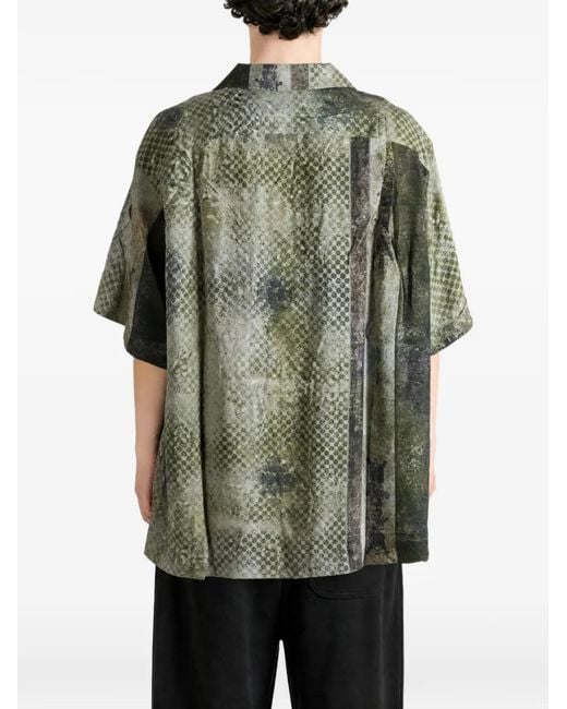 Ziggy Chen Green Patchwork-Effect Short-Sleeve Shirt for men