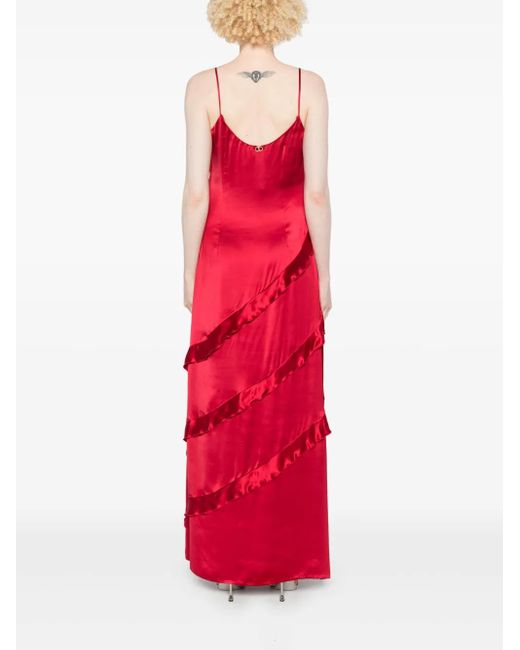 Twinset Red Maxi Ruffled Satin Dress