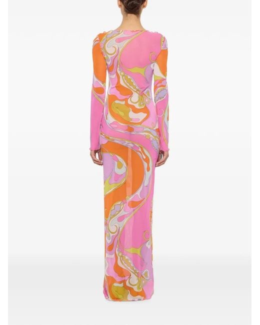 Emilio Pucci Pink Orchidee-Print Long-Sleeve Maxi Dress