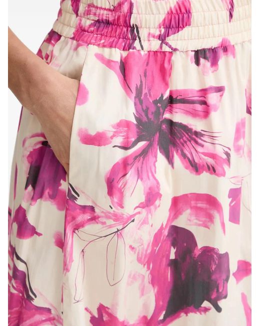MARC AUREL Pink Floral-Print Smocked-Waist Midi Skirt