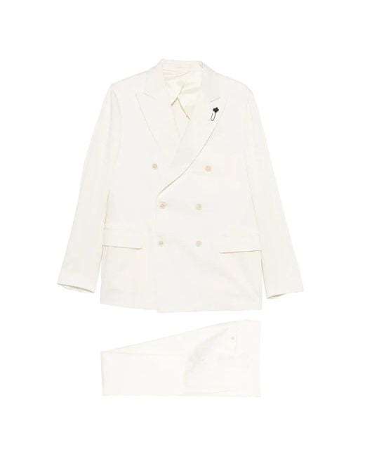 Lardini White Double-Breasted Suit for men