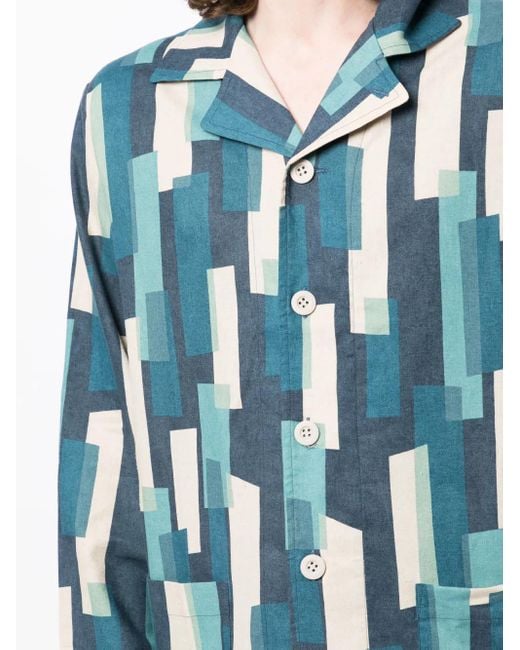 Clot Blue Geometric-Print Button-Up Shirt for men