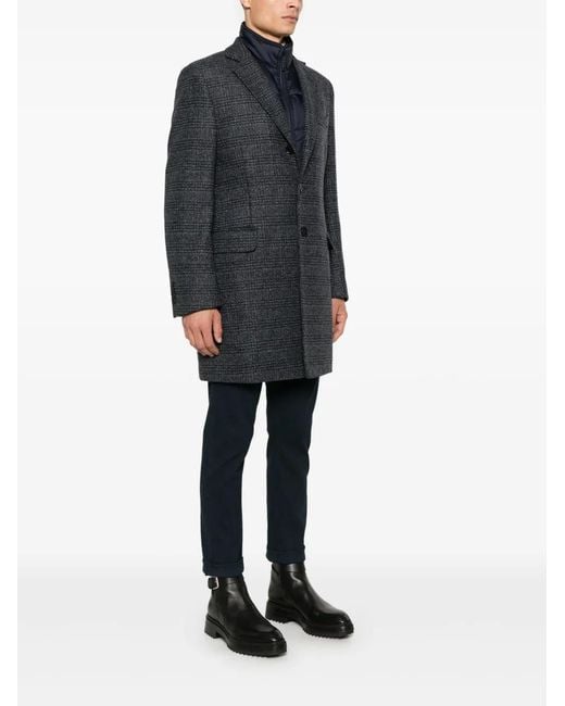 Fay Black Tartan-Check Double Coat for men
