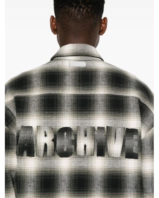 B1ARCHIVE Black Logo-Patch Plaid Shirt for men