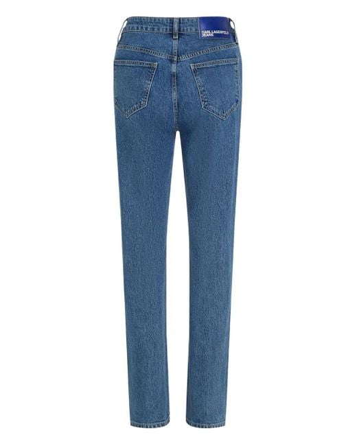 Karl Lagerfeld Blue Logo-Patch Straight Jeans