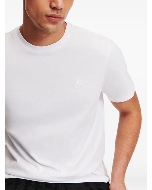 Karl Lagerfeld White Kameo Logo-Embroidered T-Shirt for men