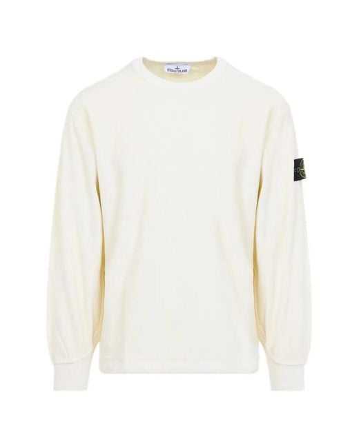 Stone Island White Logo-Patch Ribbed-Knit Sweatshirt for men