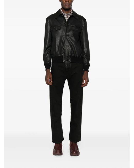 Salvatore Santoro Collared Leather Jacket in Black for Men | Lyst