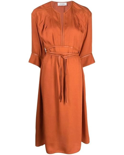 Yves Salomon Orange Belted-Waist Midi Dress