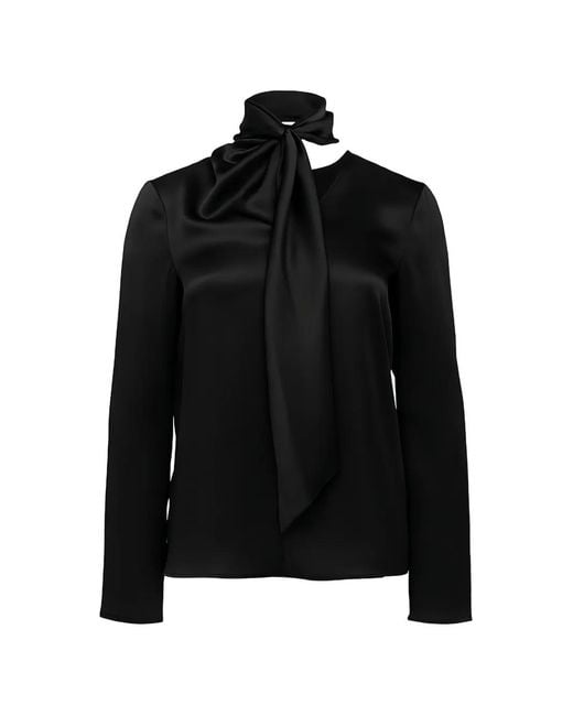 Alberta Ferretti Black Neutral High-Neck Acetate Blouse