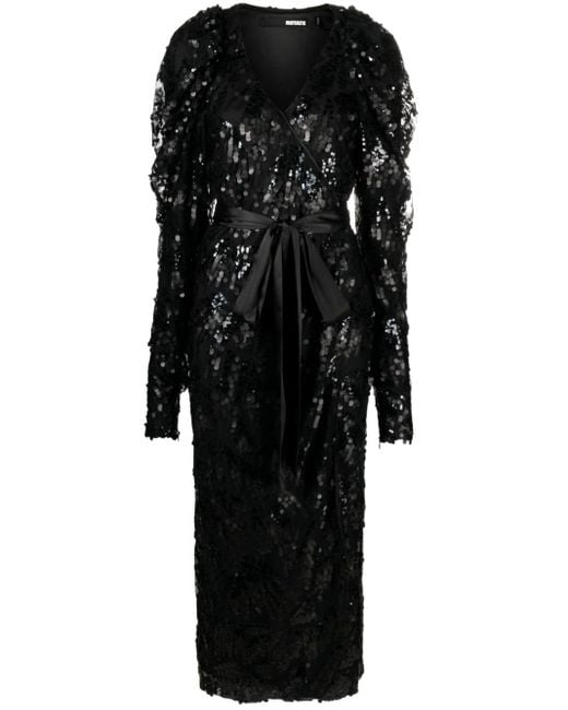 Robe-portefeuille mi-longue à sequins brodés ROTATE BIRGER CHRISTENSEN en coloris Black