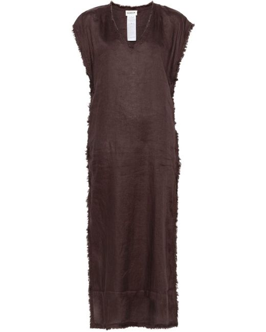 P.A.R.O.S.H. Brown Frayed-Edge Linen Dress