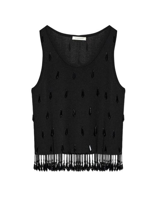 By Malene Birger Black Hysa Bead-Embellished Fringe Top
