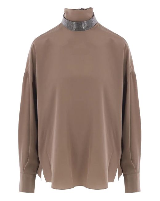 Blusa A Collo Alto di Brunello Cucinelli in Brown