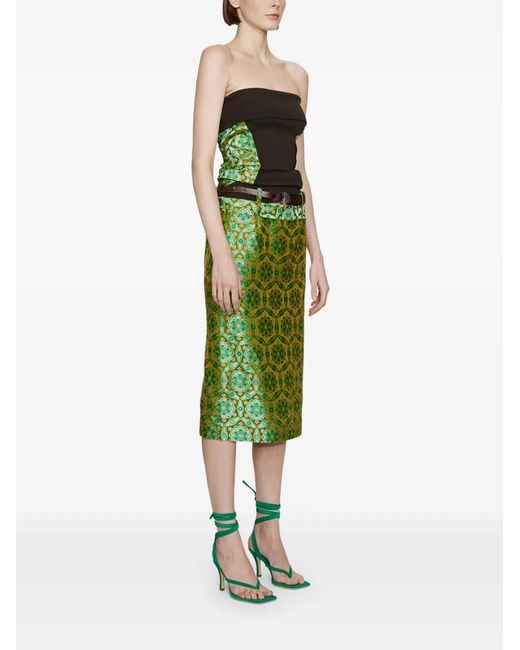 Christopher Esber Green Palmira Leather Belted Printed Skirt