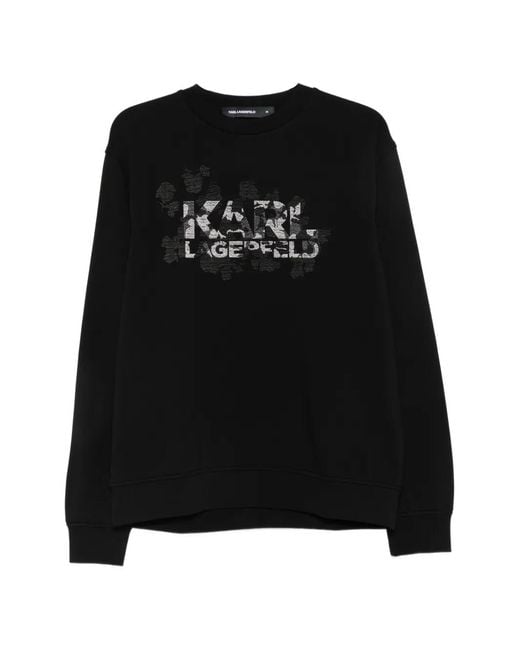 Karl Lagerfeld Black Logo-Embroidered Crew-Neck Sweatshirt for men