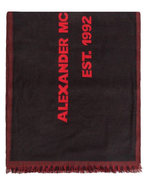 Alexander McQueen Black Logo-print Wool Scarf for men