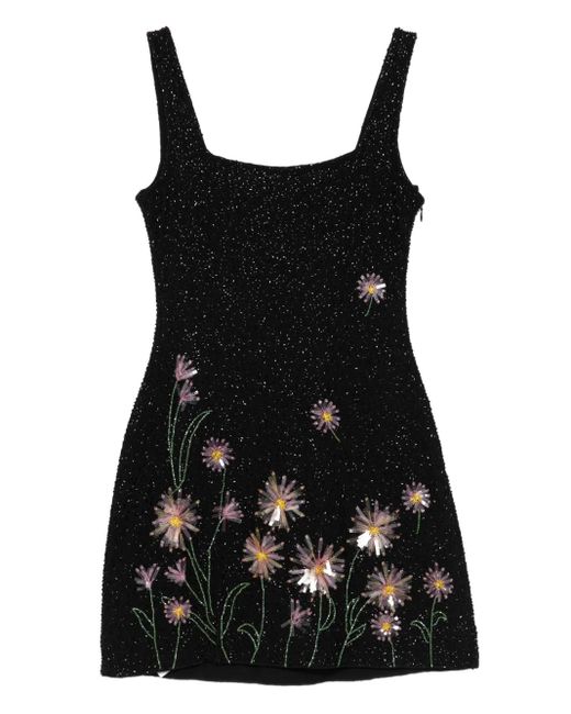 Staud Black Sequin-Embellished Floral Mini Dress