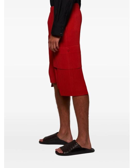 Issey Miyake Red Pleated Cargo-Pocket Shorts for men
