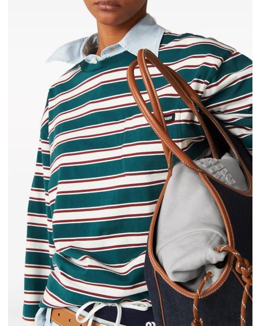 Miu Miu Green Striped Cotton T-Shirt
