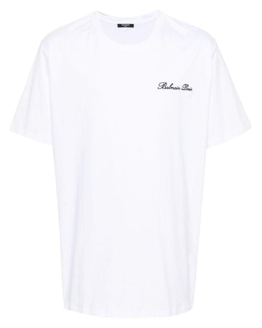Camiseta con logo bordado Balmain de hombre de color White