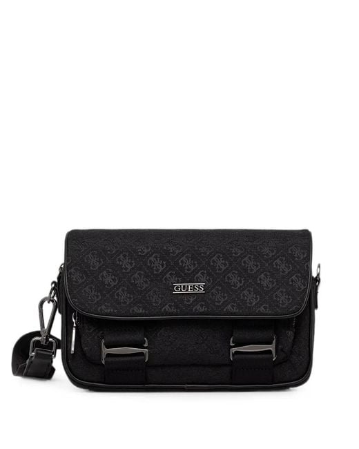 Guess Black Boston Logo-Jacquard Foldover Belt Bag for men