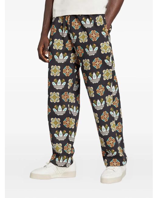 Adidas Black Graphic-Print Track Pants for men