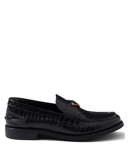 Mocassini Con Effetto Coccodrillo di Prada in Black
