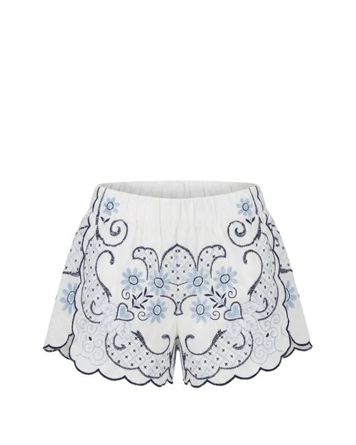 ORSINA White Hearts Scallop Embroidered Shorts