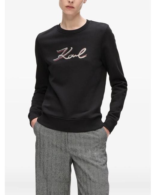Karl Lagerfeld Black Sequin-Embellished Logo Sweatshirt