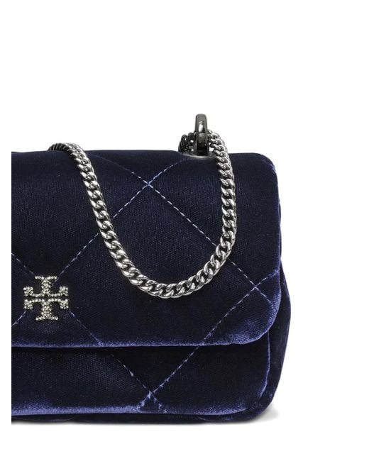 Tory Burch Blue Mini Kira Samt-Umhängetasche Mit Rautensteppung