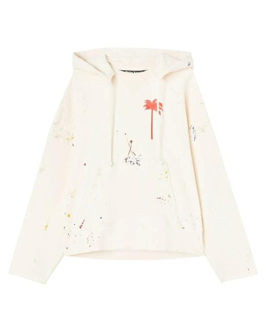 Palm Angels White Palm Paint Splatter Print Hoodie for men
