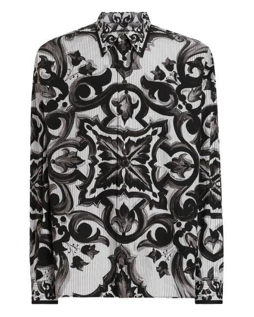 Camicia Con Stampa Maiolica di Dolce & Gabbana in Black da Uomo