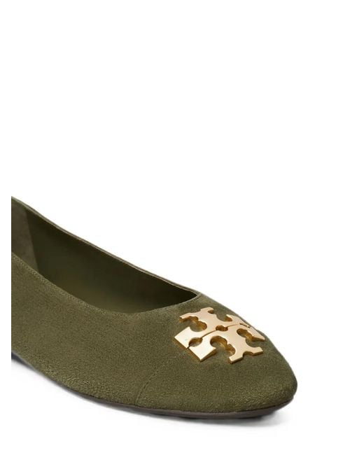 Tory Burch Green Charlie Logo-Plaque Ballet Flats