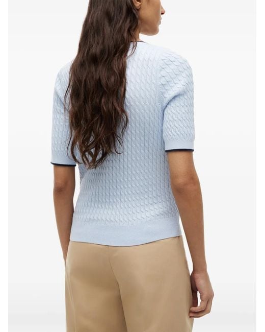 Tommy Hilfiger Blue Cable-Knit Short-Sleeve Sweater