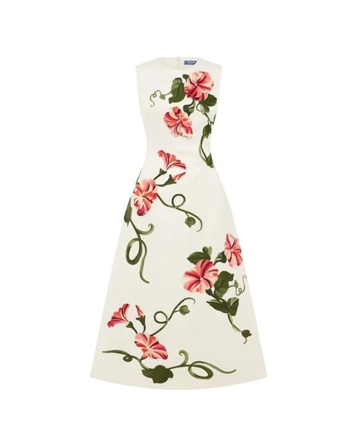 LEO LIN Cleo Floral Midi Dress in White | Lyst