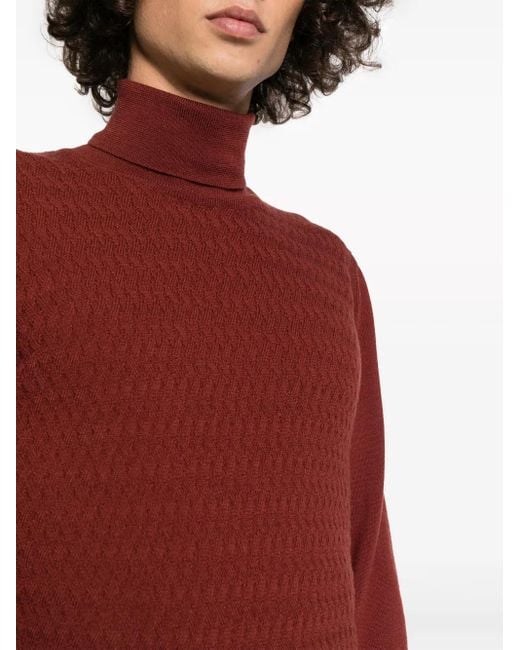 Corneliani Red Embossed-Knit Virgin-Wool Jumper for men