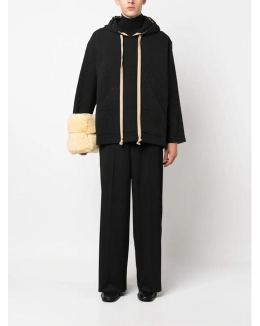 Uma Wang Black Quilted Drawstring Hoodie for men