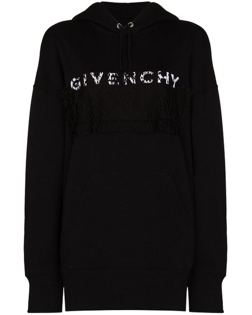 Givenchy Black Lace-detail Logo-print Hoodie