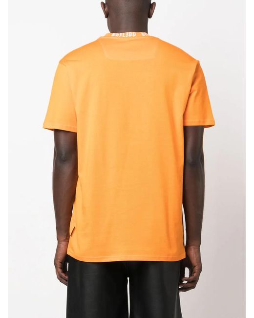 Philipp Plein Orange Ss Gothic Plein Logo-Patch T-Shirt for men