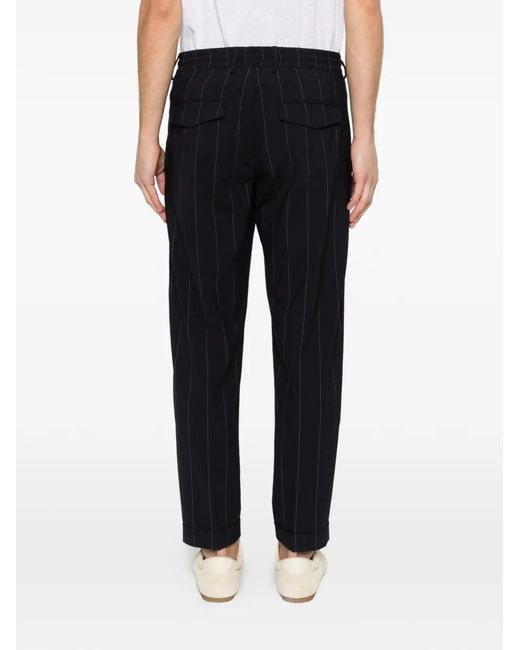 Eleventy Black Pinstripe-Pattern Drawstring Trousers for men